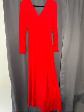 Elegant Women's Red V-Neck Long Sleeve Maxi Dress by Venus